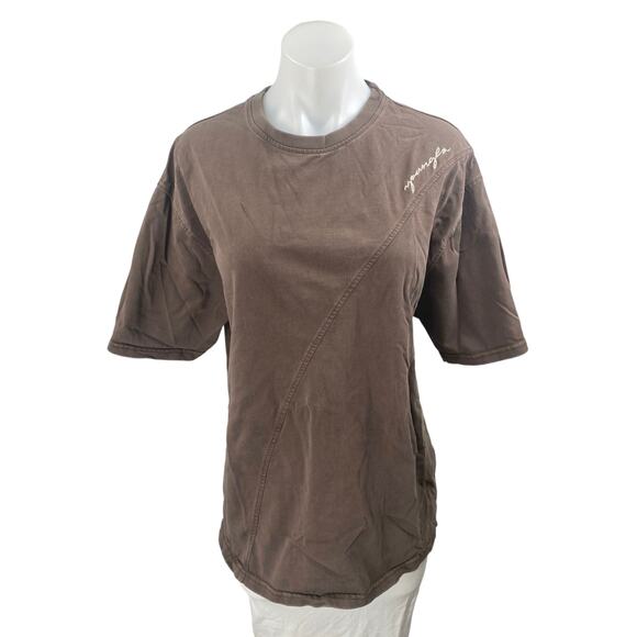 Youngla Women's Brown Short Sleeve Crew Neck Logo Basic T Shirt Tee Top Size M - Picture 1 of 3